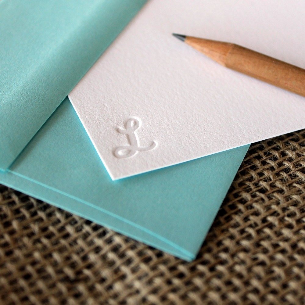 custom letterpress monogram notecards (set of 10) - debossed script initial