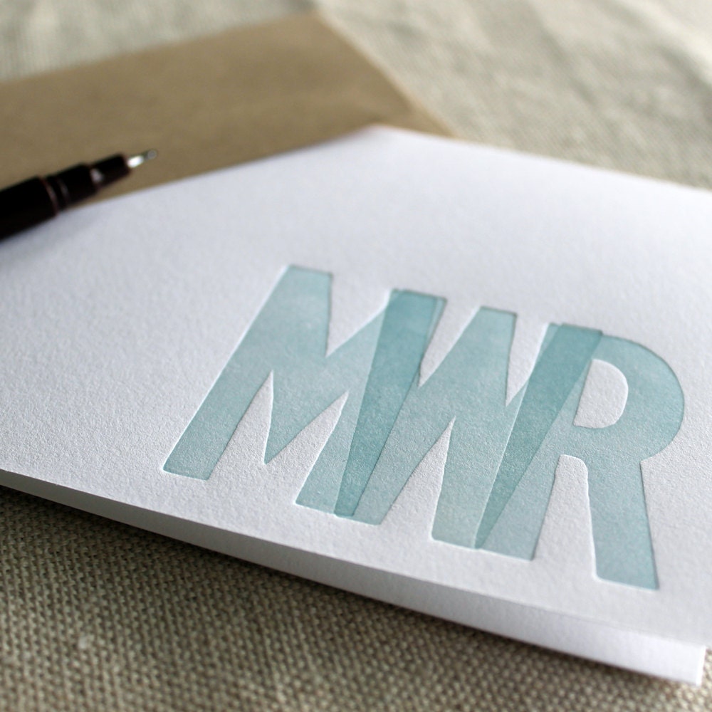 custom letterpress folded notecards (set of 15) - wood type monogram