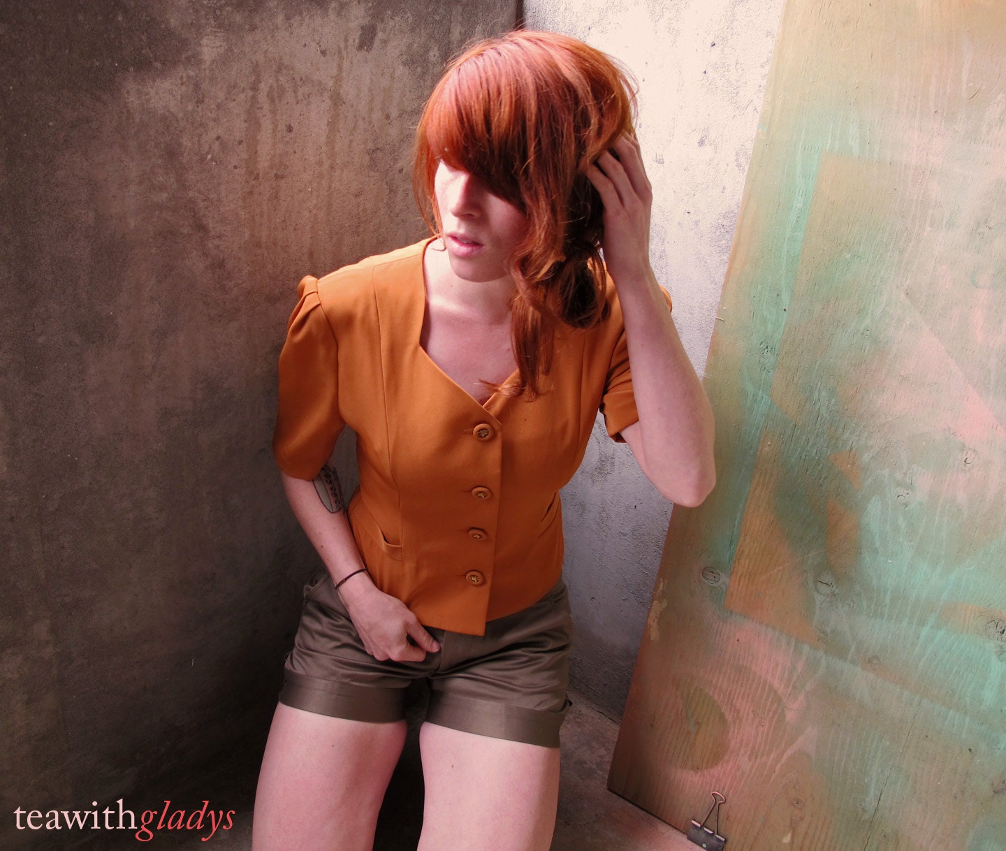 Vintage Mustard Butterfly Button Blouse