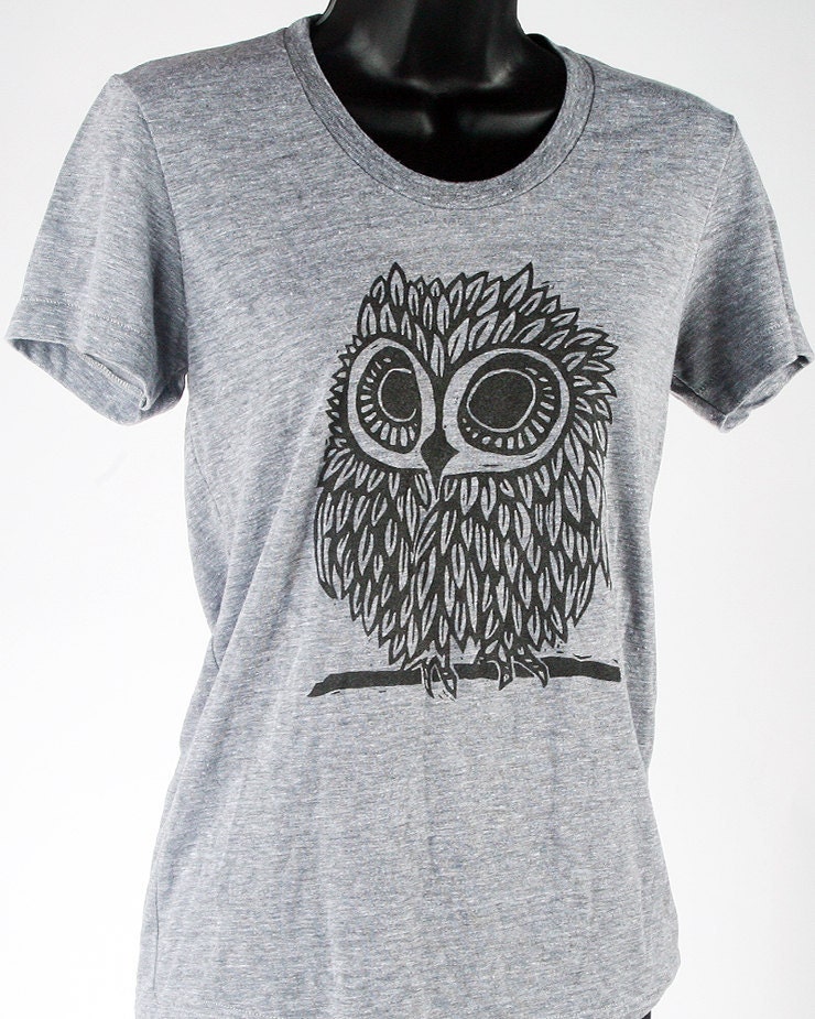 Owl on Heather Grey Tri Blend Women's American Apparel T Shirt