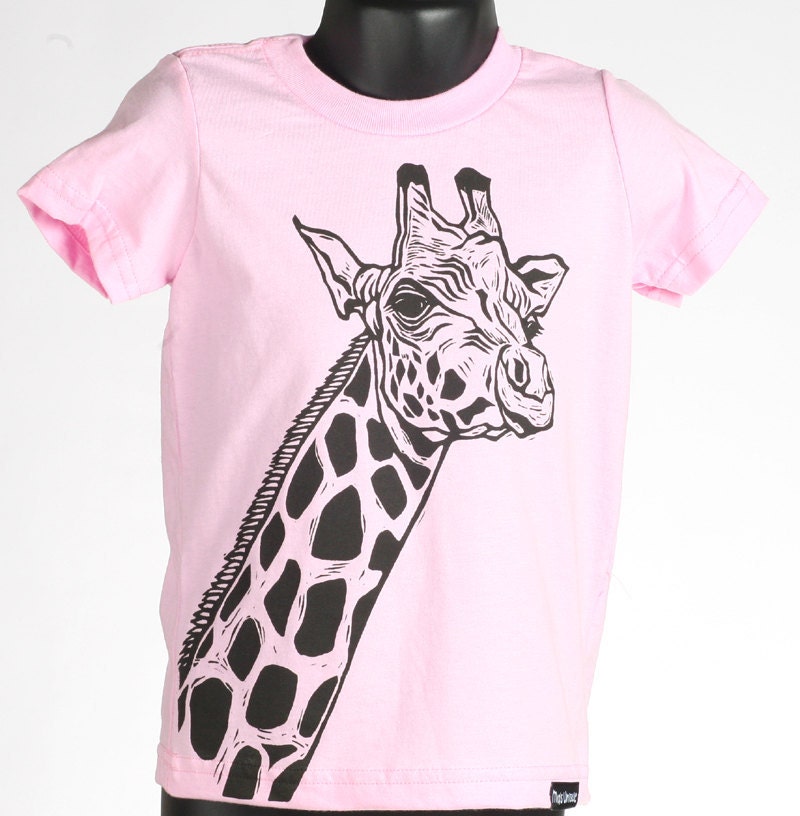Giraffe on Pink Children's American Apparel T Shirt