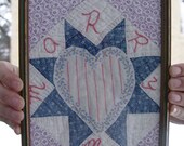 Upcycled cutter quilt Marry Me embroidered Sampler