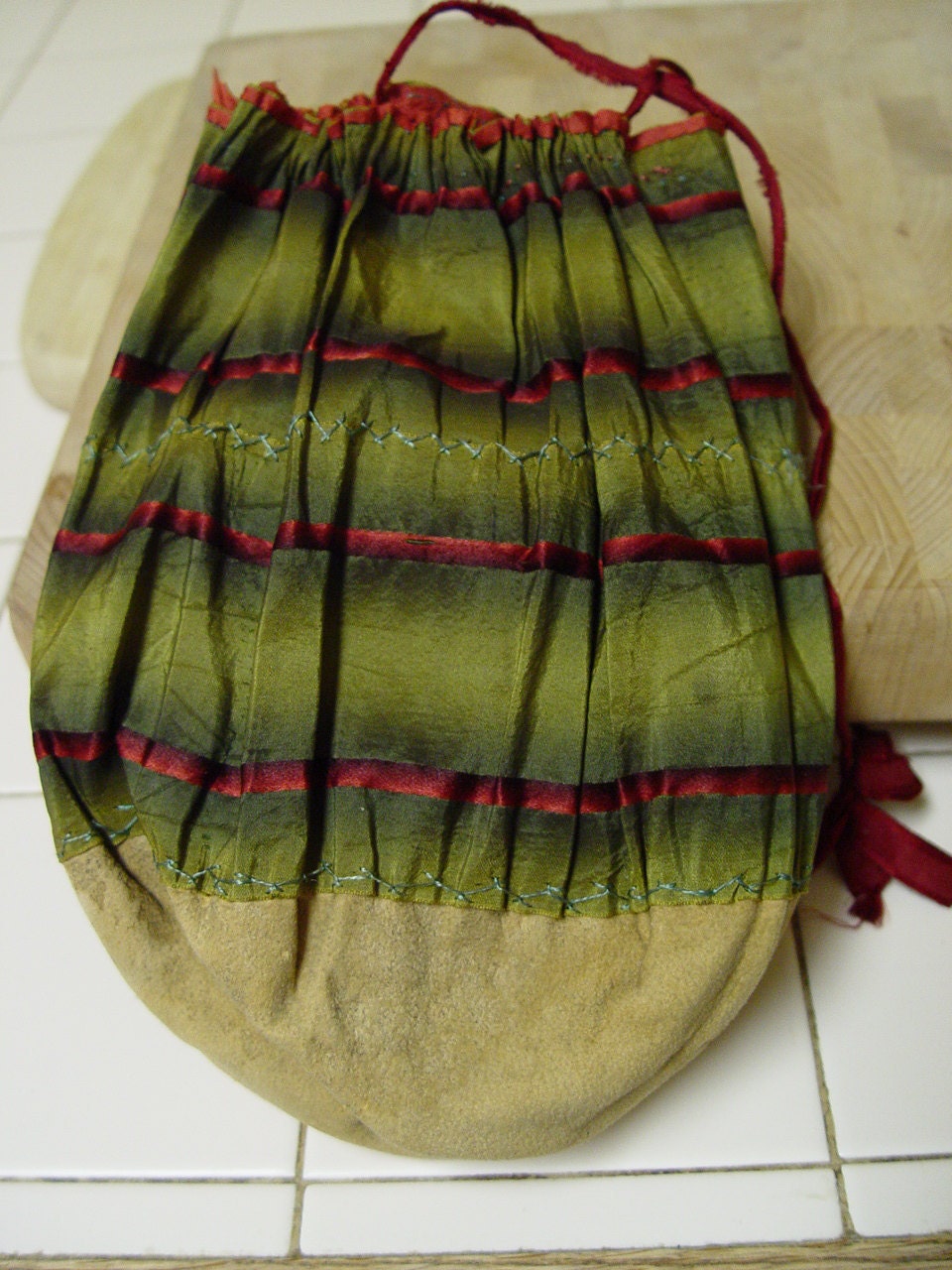 Amazing Antique Vintage Victorian Draw String pouch made of amazing ombre ribbon