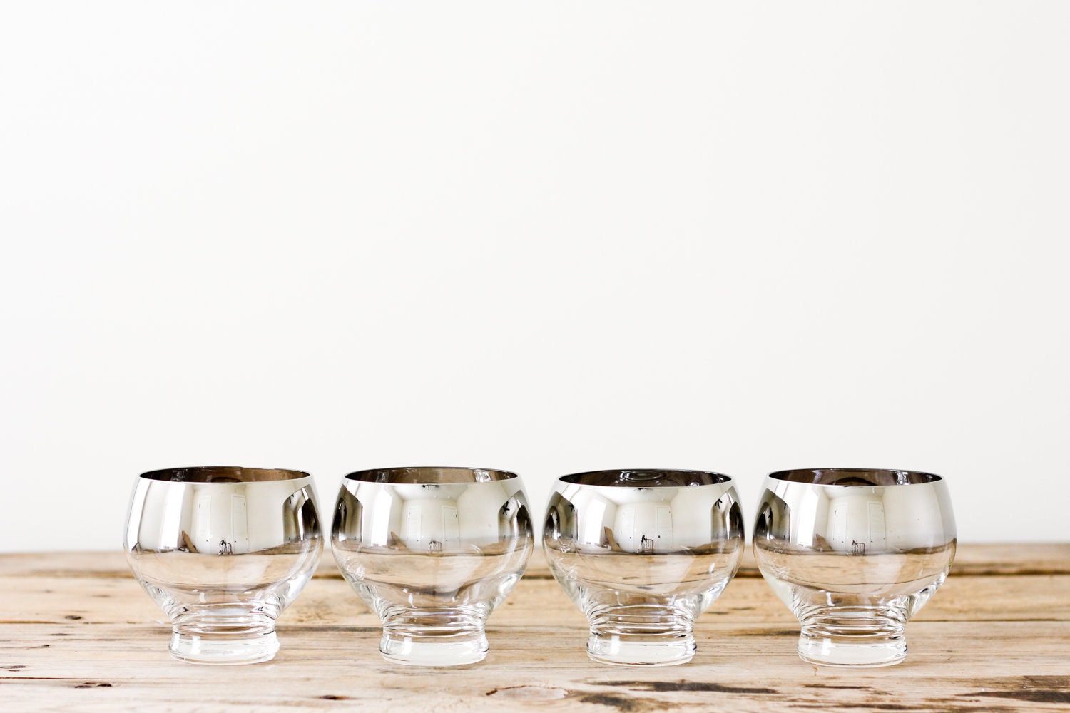 Silver Ombre Cocktail Glasses, Set of Four Vintage Rocks Glasses