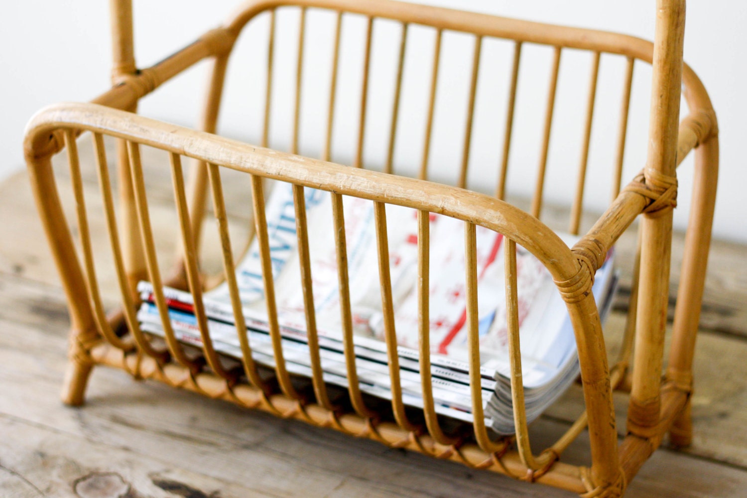 RESERVED - Vintage Rattan Magazine Rack