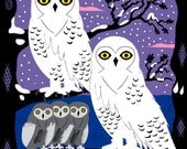iOTA iLLUSTRATION - Snowy Owls and Offspring - Animal Art Limited Edition Print