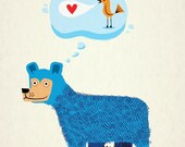 iOTA iLLUSTRATION - Bear Thinks of Bird -  Limited Edition Animal Art Print