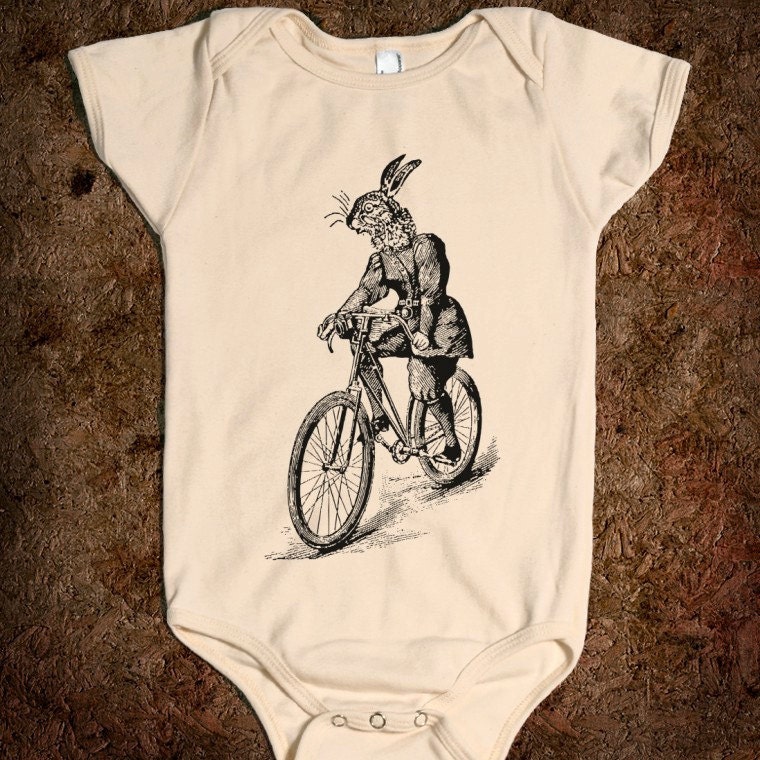 The Bicycle Bunny - Organic Onesie / Baby One Piece / Bodysuit / - iOTA iLLUSTRATION