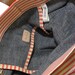 Workhorse bag in bright coral striped cotton/linen fabric with leather trim