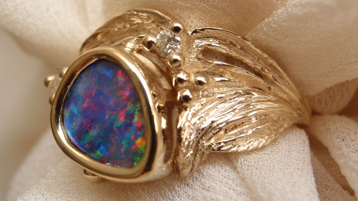 Boulder Opal Ring 14k Yellow Gold  Diamond Accents