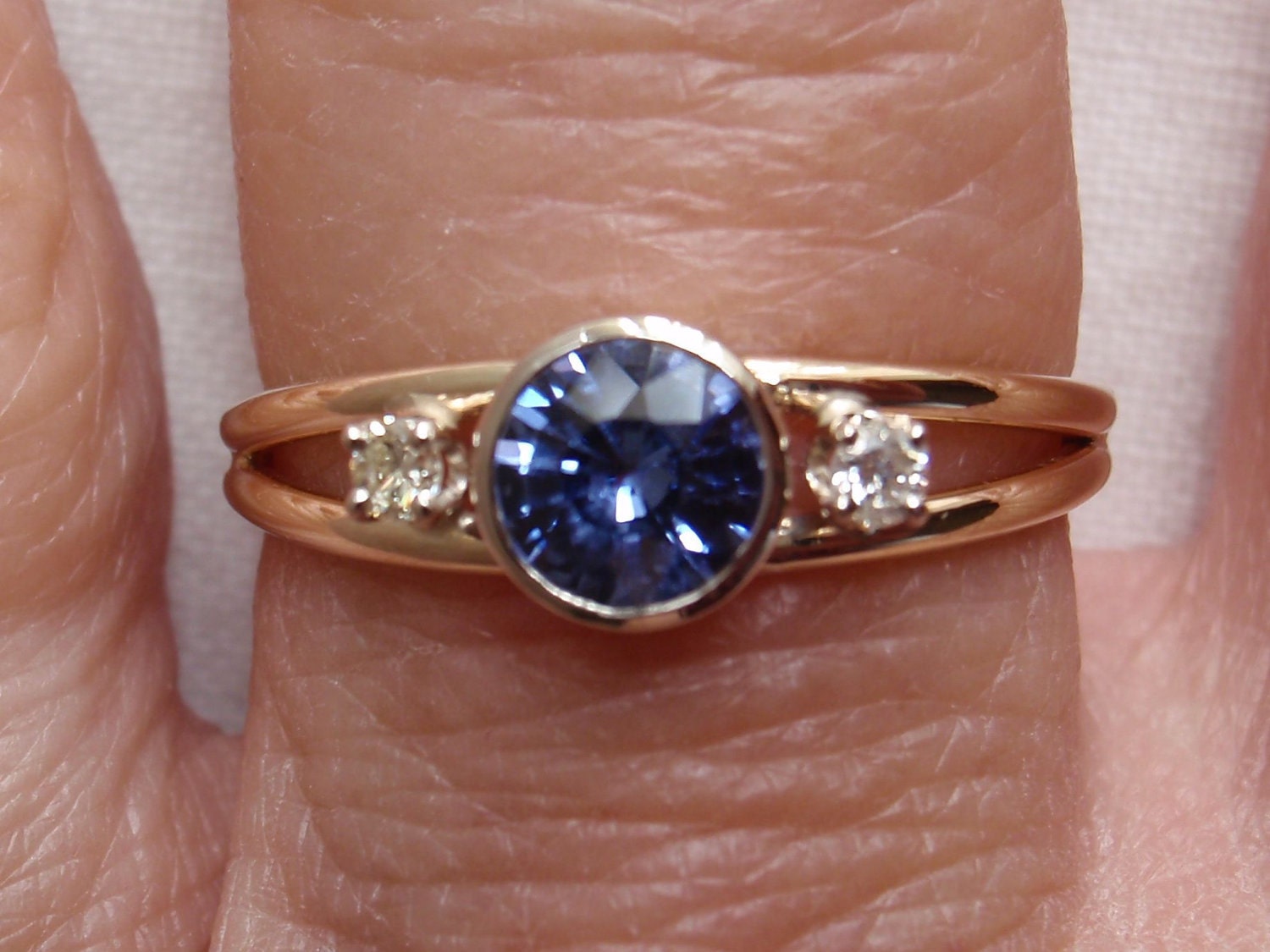 Blue Sapphire 14k Yellow Gold Ring Natural Fancy Lavender