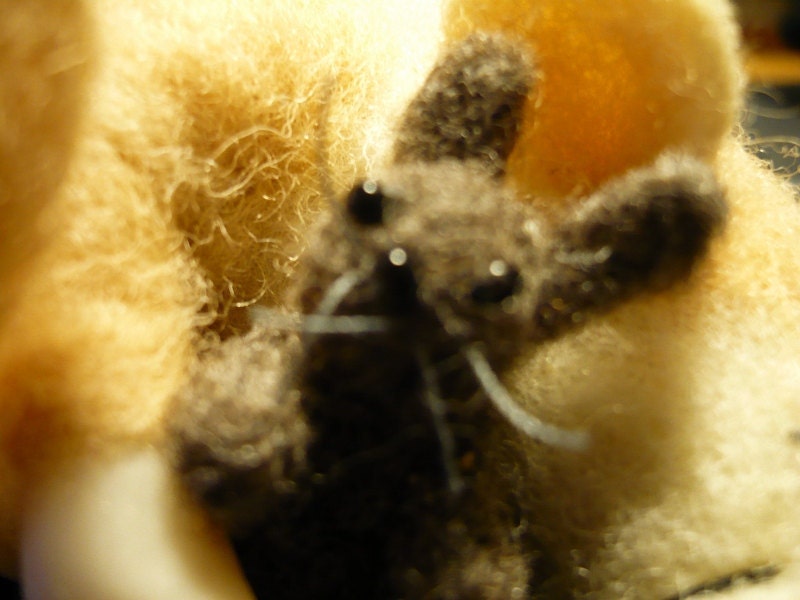Adoreable Rat Sleeping with his Little Bunny, Needle Felted, Felting OOAK