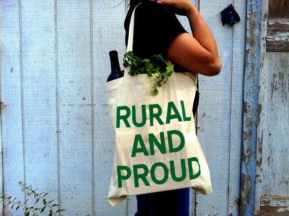 RURAL and PROUD Screenprinted Canvas Grocery Tote Bag