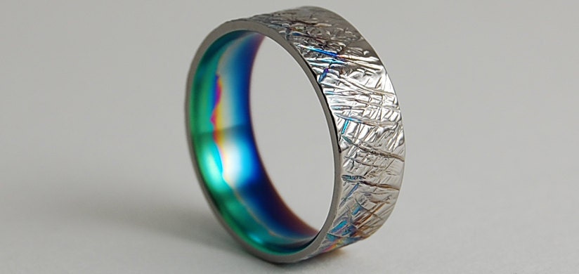 Titanium Ring , Saturn Band with Muticolor Fade