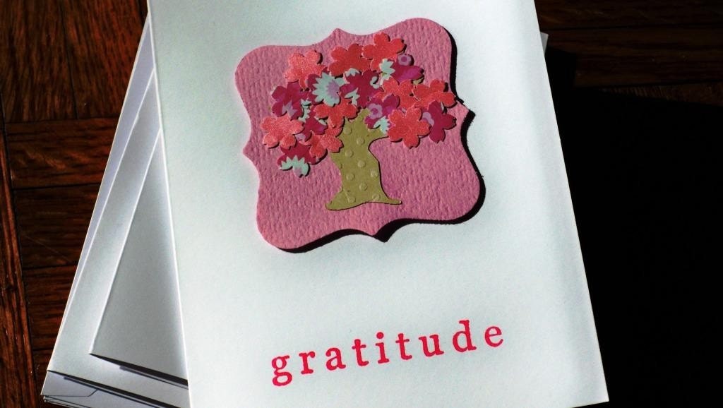 Pink Cherry Blossom Tree "Gratitude" Blank Handmade Thank You Card