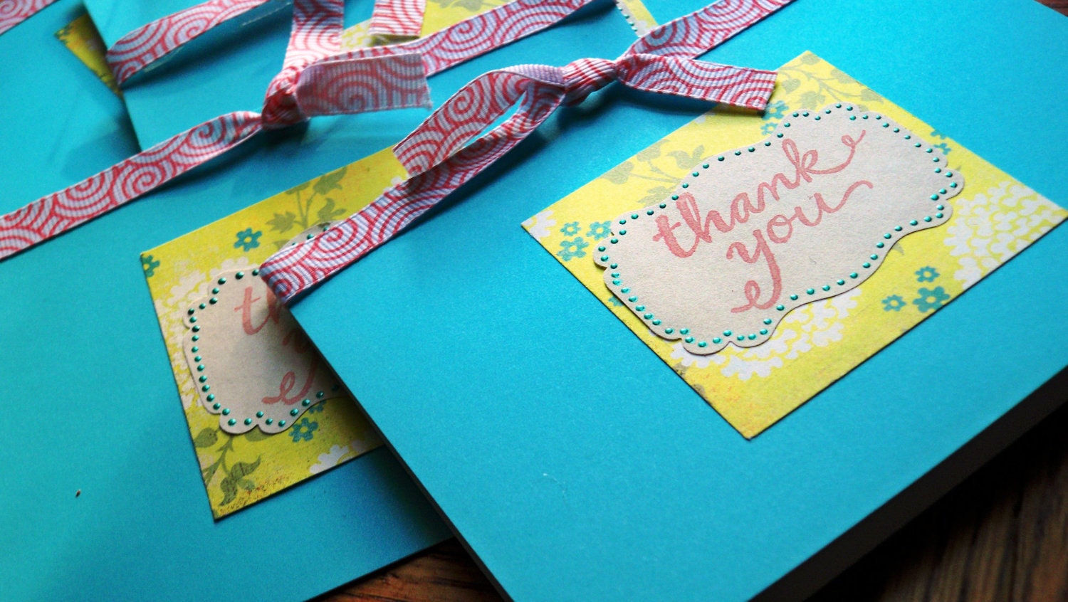 Thank You Card in Peacock, Chartreuse and Coral