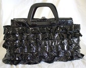 Sale 40% off- Black Patent Leather Croc patterned Ruffle bag- IN STOCK- Sale