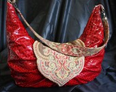 RED Crocodile Patterned Patent Leather Lambskin Pleated Purse- Large