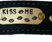 Kiss Me Black Leather Bracelet Cuff
