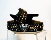 Silver Brass Studded Black Leather Collar