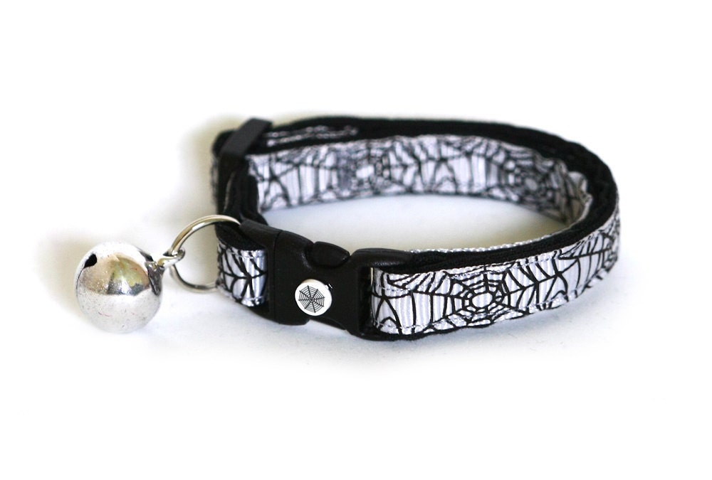 Cat Collar - Spider Webs on Silver - Small Cat / Kitten Size