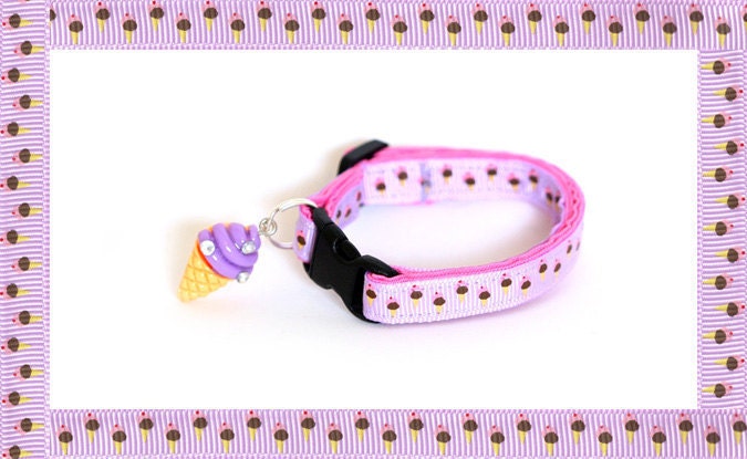Cat Collar - Ice Cream Cones on Purple - Small Cat / Kitten Size