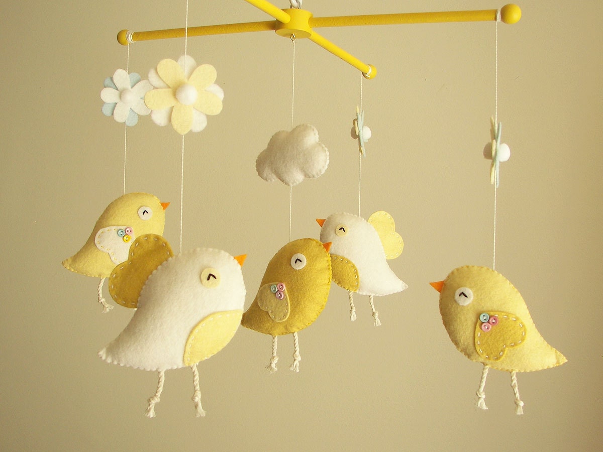 Baby crib mobile, Bird mobile, girl mobile "Bird - yellow"