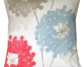 Dandelions red, blue, dusty blue, taupe, 18 inch pillow cover, cushion cover, decorative pillow, throw pillow, designer pillow, toss pillow
