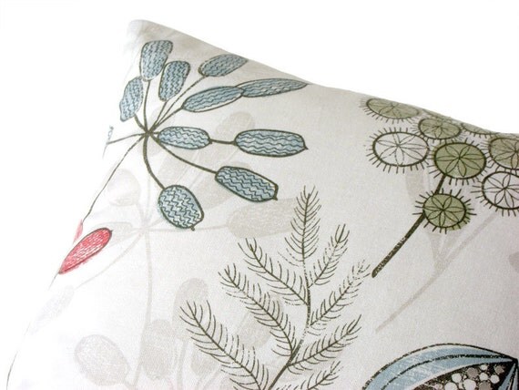 Woodland red, dusty blue, dusty green, taupe, off white, 16x16 pillow cover, cushion cover, decorative pillow, throw pillow, designer pillow
