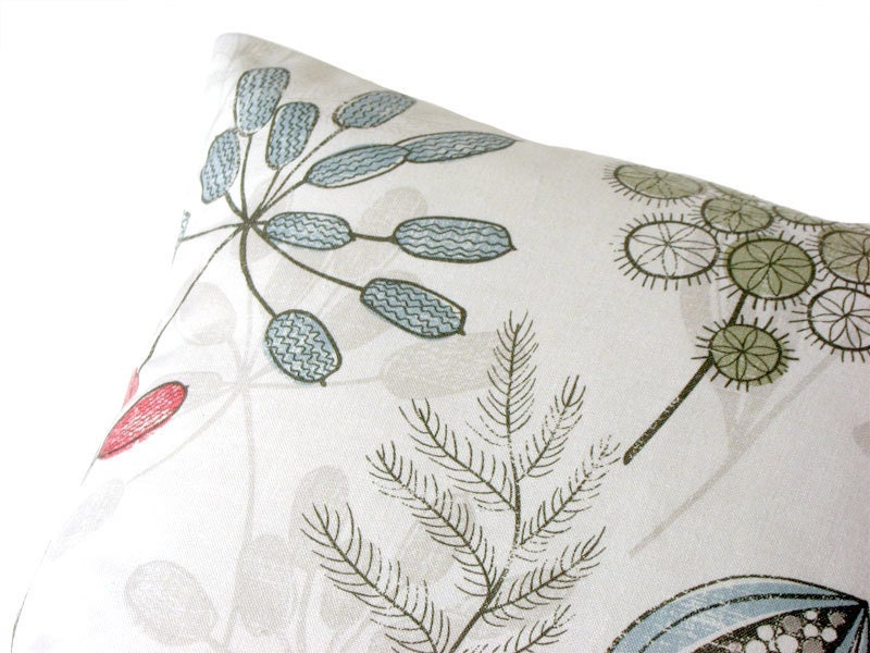 Woodland red, dusty blue, dusty green, taupe, off white, 16x16 pillow cover, cushion cover, decorative pillow, throw pillow, designer pillow