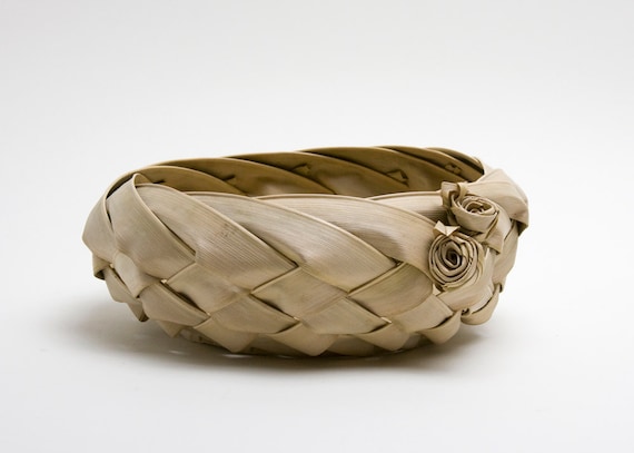 Basket - Palm Frond, Rosettes, Vintage