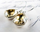 30% WINTER SALE Swarovski Crystal Earrings, Golden Shadow Faceted Pear Stones Prong Setting Sterling Silver Earwires challenevi