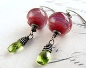 30% WINTER SALE Peridot Borosilicate Glass Earrings, Gemstone Oxidized Sterling Silver Glass Lampwork challenevi