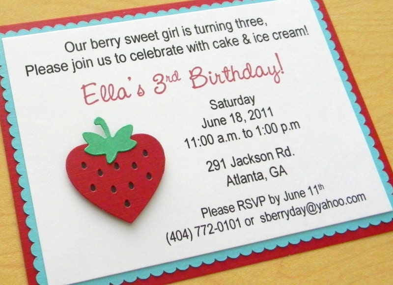 handmade STRAWBERRY birthday party invitation Il_170x135