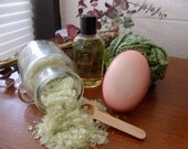 Custom You Tell Me the Scent Bath and Beauty Gift Basket - Oil, Cocoa Butter Soap, Salts, & Bath Puff