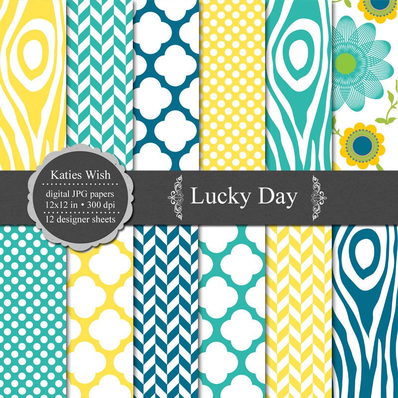 Lucky Day Digital Scrapbook Paper Kit // 300 dpi 12x12 inch jpg - Instant Download
