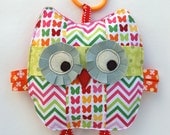 Penelope the Patchwork Owl Crinkle Toy comes with Teething Ring Link - Great Baby Girl Gift