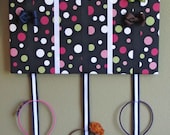 16 x 20 Hair Bow Board Organizer: Black, Pink and Lime Polka Dots with optional Headband Holder
