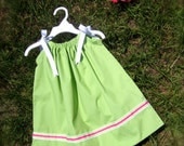 Pillowcase Dress: Lime Green & Pink Striped with matching personalized hair bow - 18 months