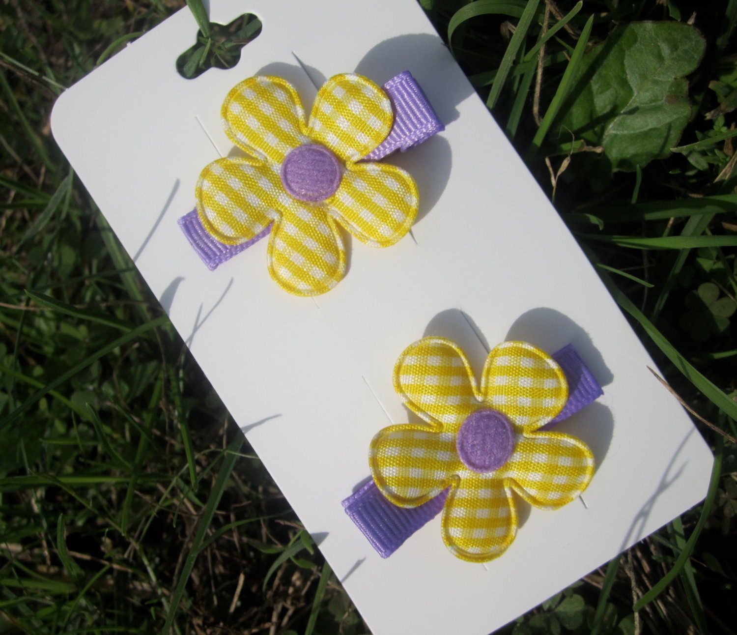 Daisy Hair Clippies: Purple, Yellow and White Plaid Daisies