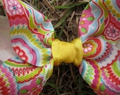 Large 4" Hair Bow: Yellow & Bright Cheery Print Boutique Bow