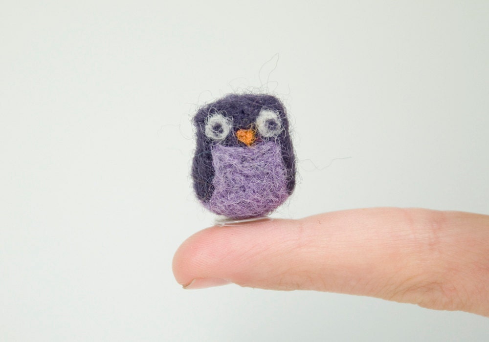 SALE - Miniature Needle Felted Pocket Owl in Purple