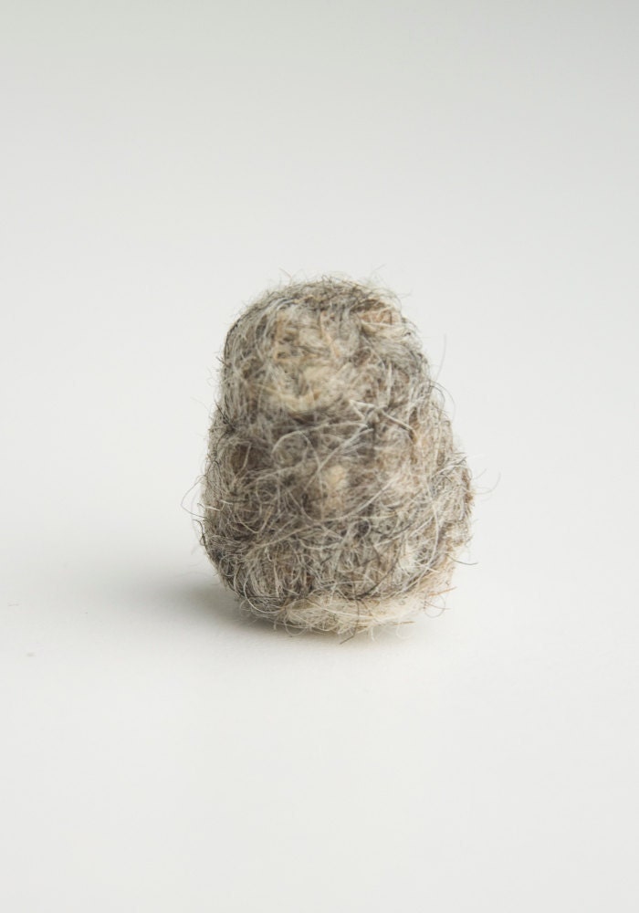 Miniature Needle Felted Pocket Owl in Natural Wool