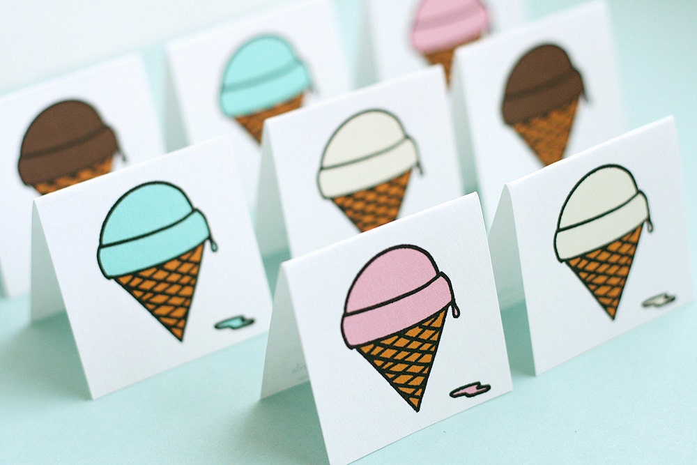 Ice Cream Cone Mini Cards, Set of 8