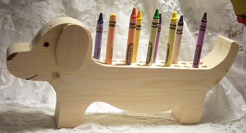 Dachshund Crayon Holder, Wood, Unpainted for DIY Projects, Hand Made Wood Crafts by Carolina Country Crafts