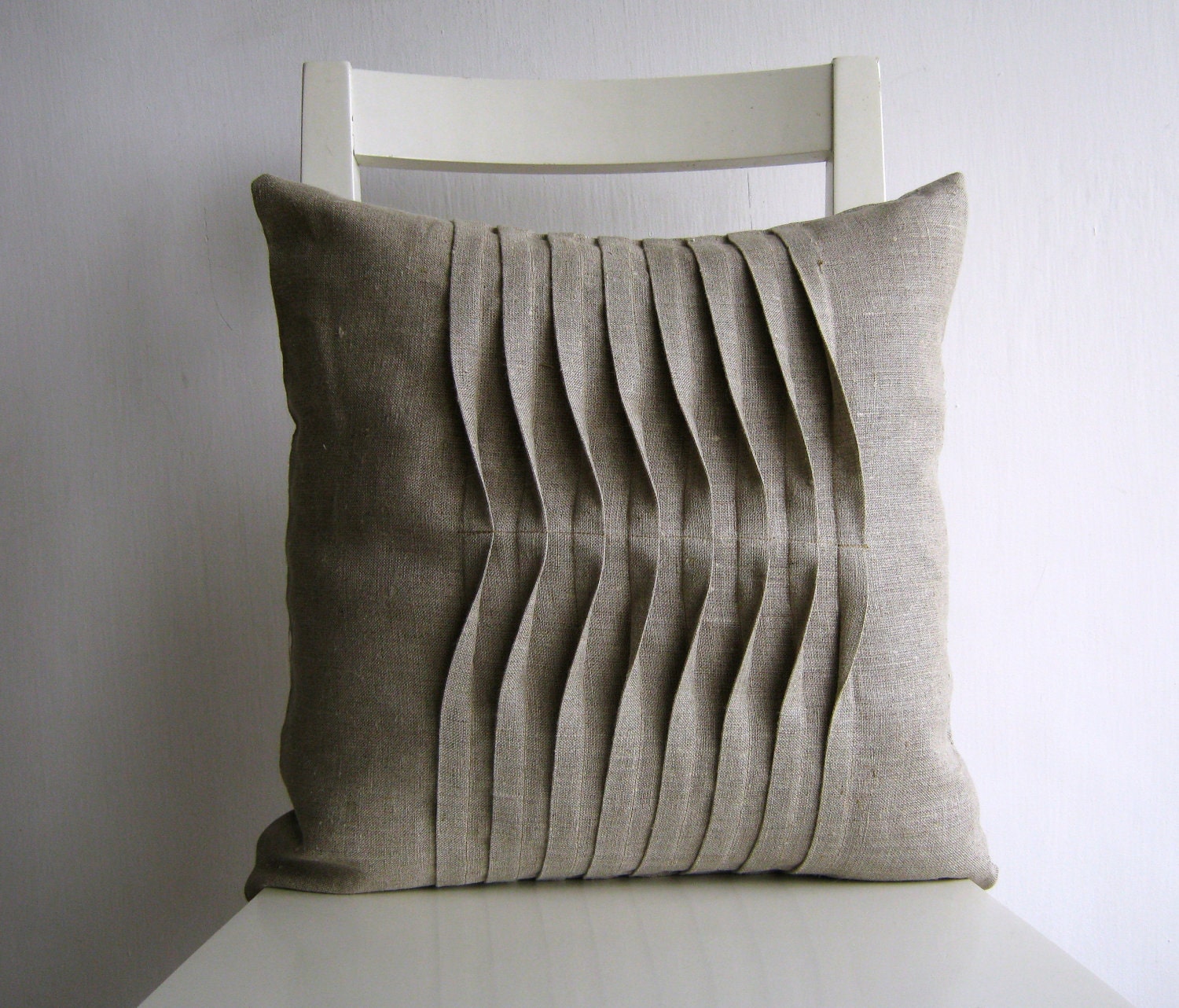 Pleated Natural Color 16 X 16 Linen Cushion Cover