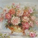 Stretched hand embellished textured PRINT on Canvas of Original Floral Painting By Marchella Vase Bouquet Textured  Pink Cream Calm Roses