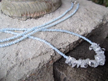 ocean sea blue beads and QUARTZ crystal chips NECKLACE