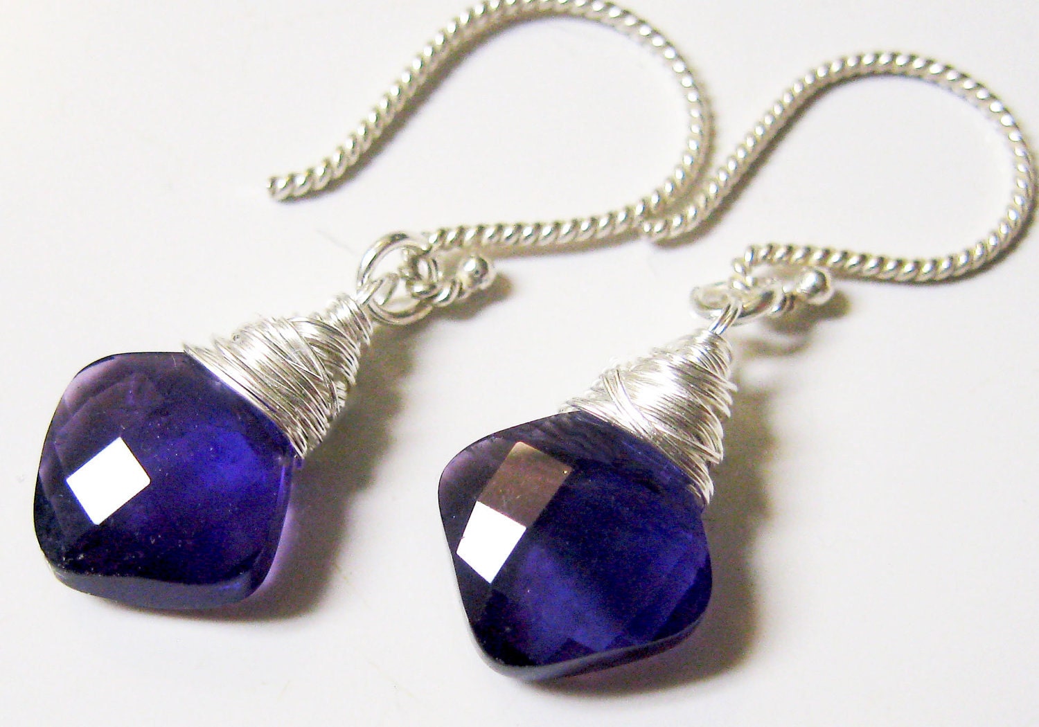 Purple Amethyst Earrings- Sterling Silver Wire Wrapped