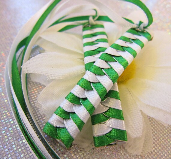 Braided Ribbon Barrette - Girl Scout - Retro - Green and White Il_570xn